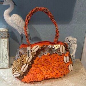 MIDO BARDOT COLLECTION REAL SHELL AND WOOD BEADED HANDBAG PURSE